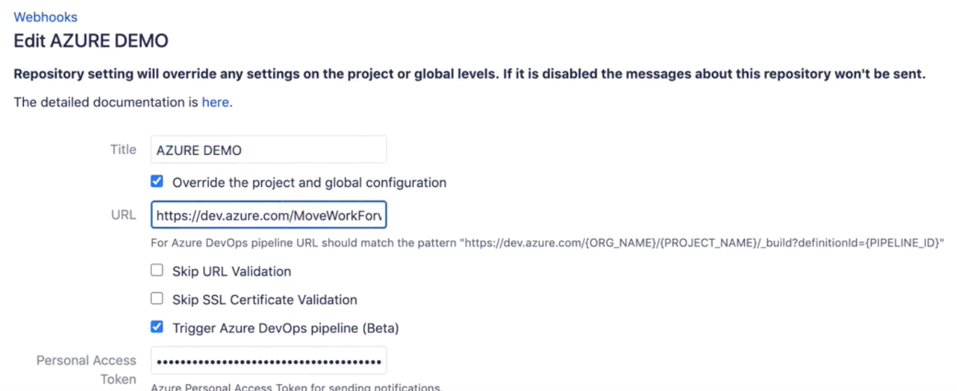 Azure devops pipeline trigger from bitbucket server