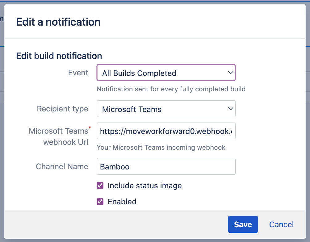 Microsoft Teams Bamboo Connector support of Bamboo Specs