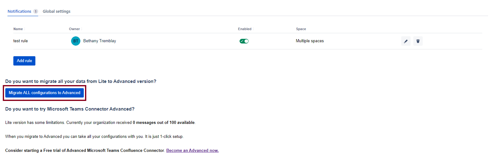 How to migrate Microsoft Teams Confluence Connector Lite to Advanced?