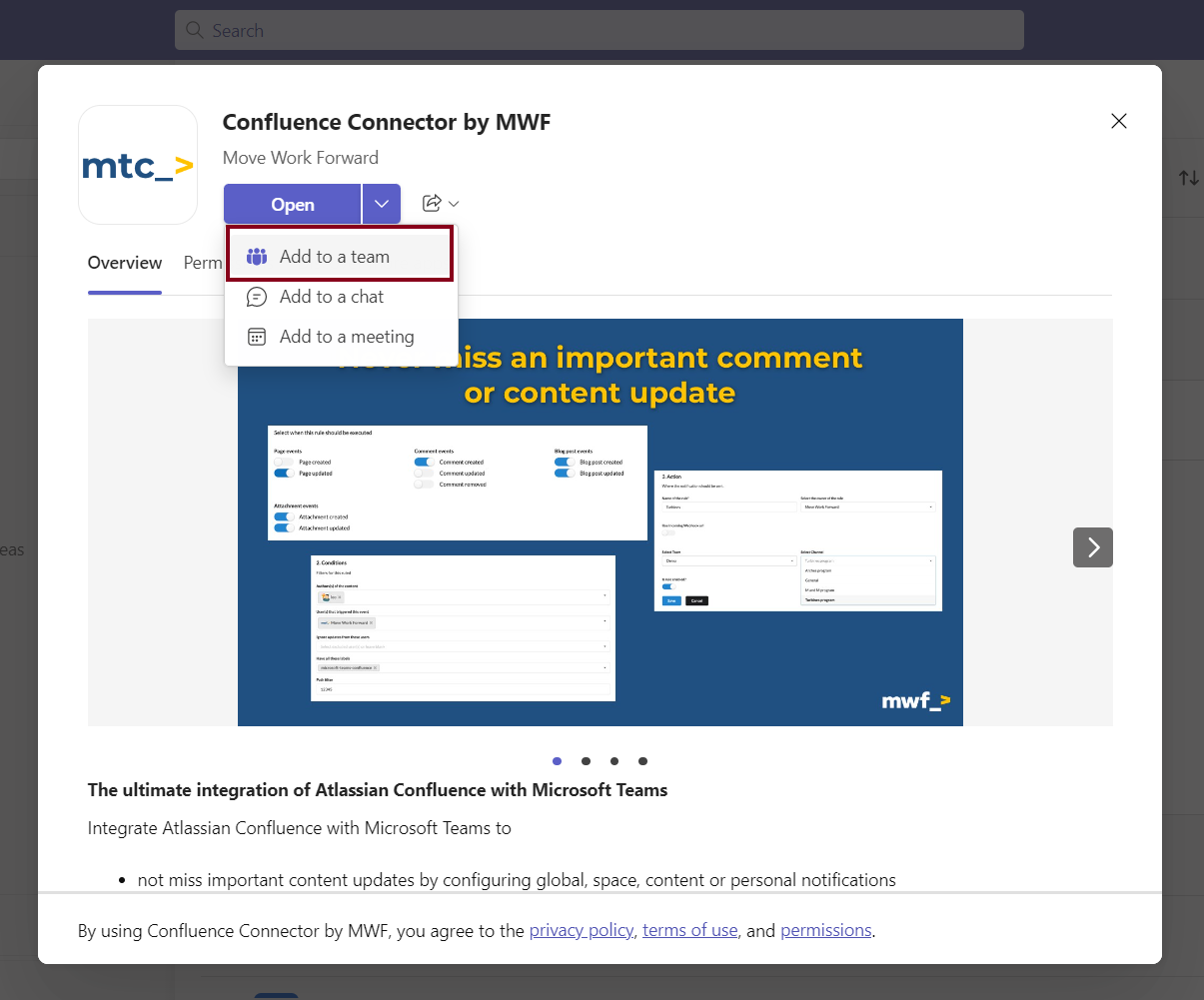 How to add Confluence Connector to the Microsoft Teams channel?