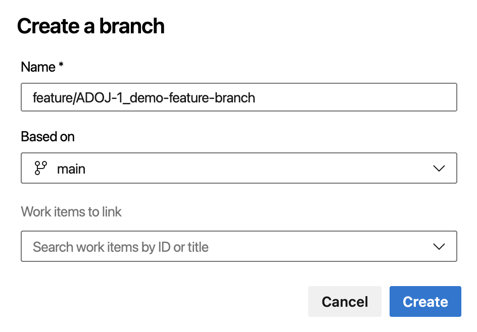 A Jira work item key included in an Azure DevOps branch name.