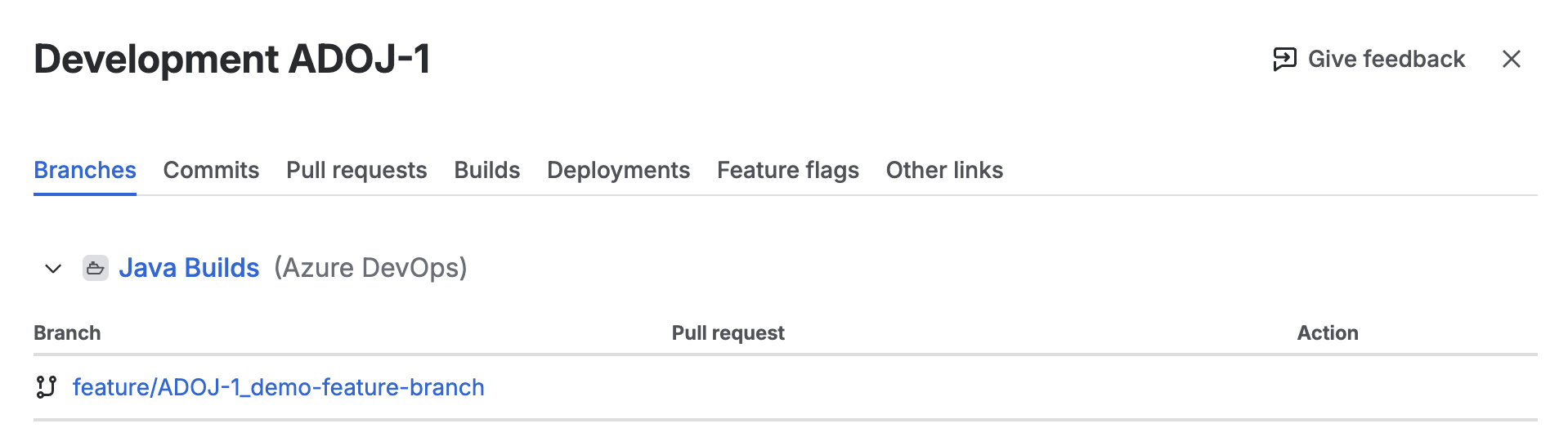 Select a development activity to view additional information and access the corresponding Azure DevOps resource.