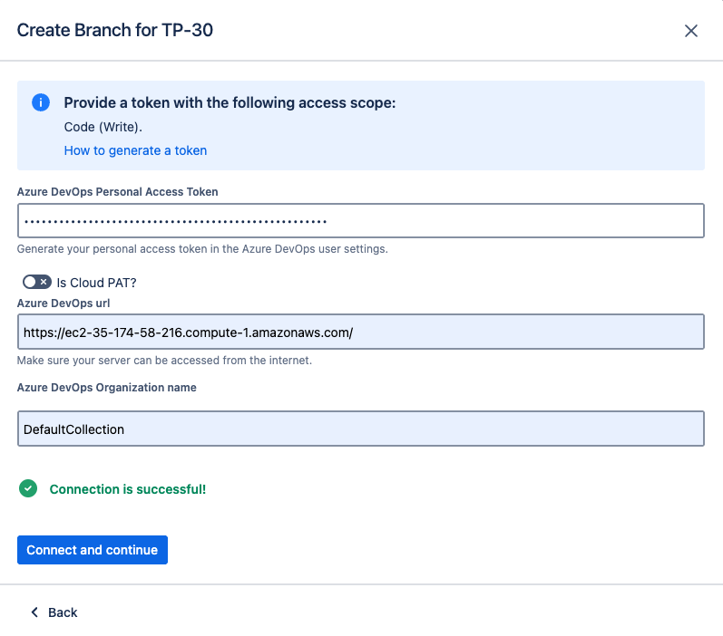 The form once the token and server URL are validated.
