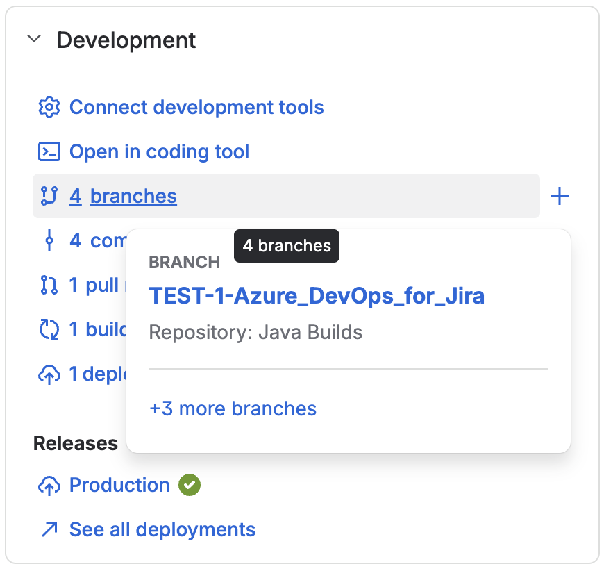 The Development panel after creating the branch.